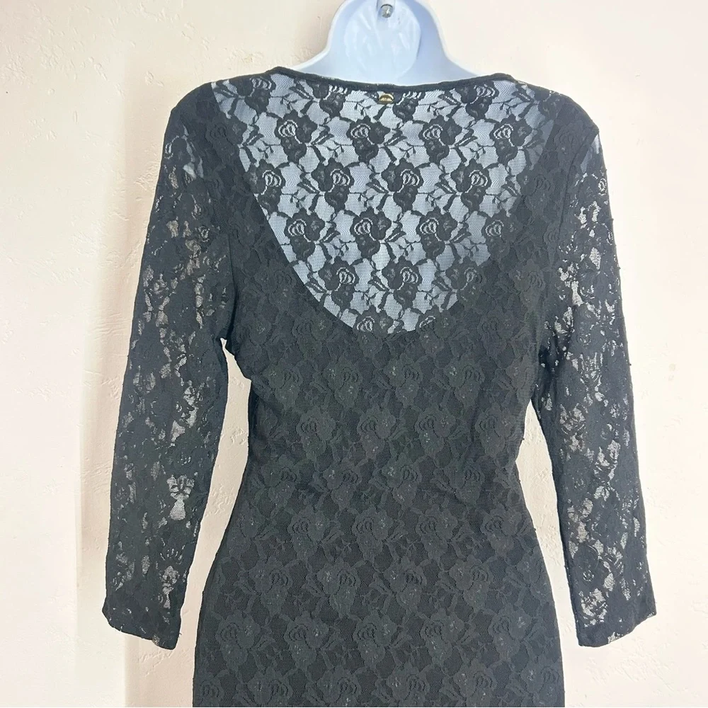 Guess Dakota 3/4 Sleeve Black Lace Stretch Bodycon Dress Sz M/L Whimsigoth Sexy